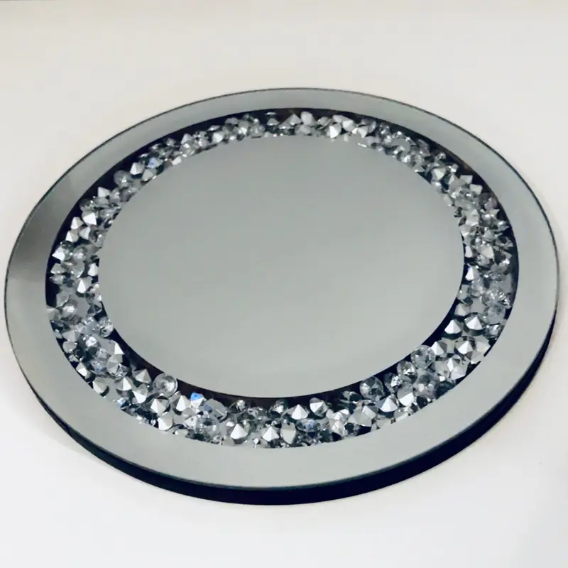 Crystal mirror plate diamonte candle plate 1