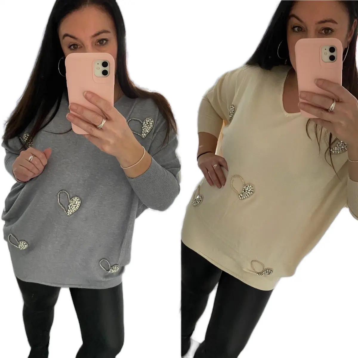 Heart Jumper, Soft Stretch Thin Knit, Embellished Heart Detail Knitwear