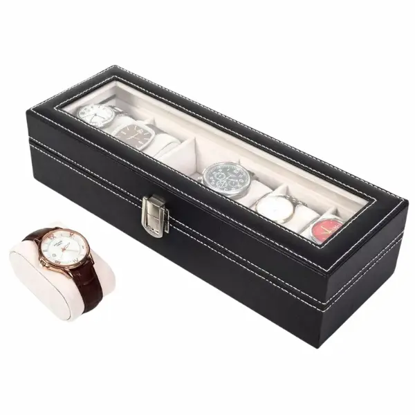 6 Grids Watch Storage Case Display Box Jewelry Organizer Holder Leather Collect 6 Slot Watch Box Portable Travel Zipper Case Collector Storage Jewelry storage Box Multi-functional Bracelet Display Case