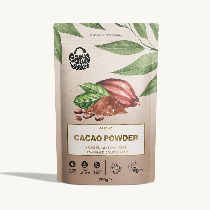 Earths Basket Organic Cacao Powder 250g, Peruvian, Natural & Pure Theobroma Cacao. Baking Bake Baking Bake Iron Flour 0
