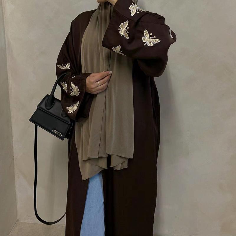 HASASERIES HS1040 Butterfly Embroidered Elegant Cardigan Robe plain elegant solid casual 4