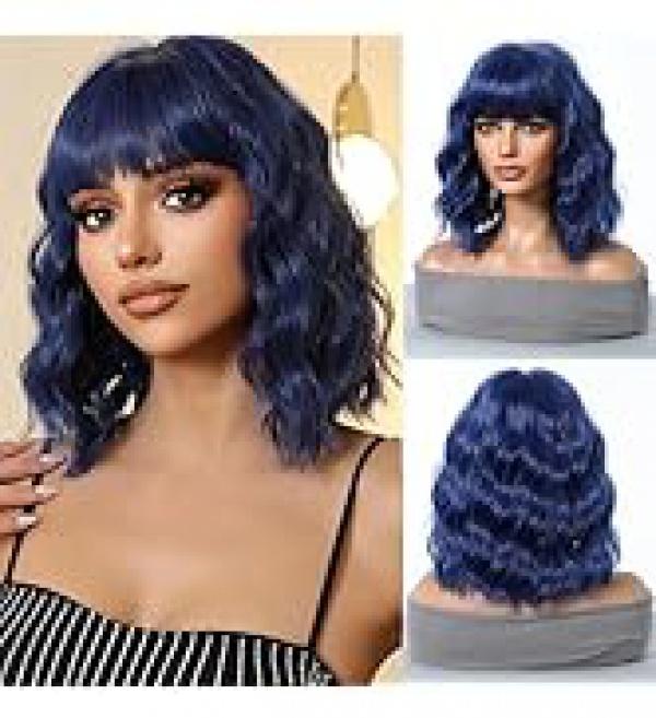 Product Introduction of incohair Green Wigs matcha green Wig with Bangs Women Girls Short Curly Wavy Bob Wig Shoulder Synthetic Party Wigs Wig Cap Included (matcha green) 39