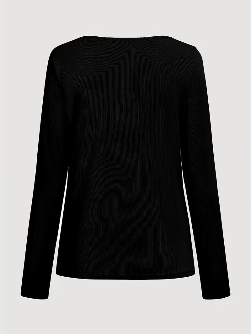 Product Introduction of Solid Ribbed Zipper Front T-Shirt, Casual Long Sleeve T-Shirt For Spring & Fall, Women's Clothing 20