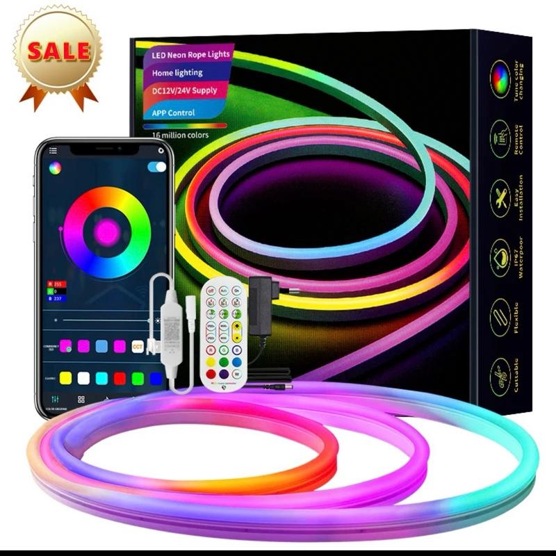 RGBIC 10 Meters Vibrant and Flexible IP67 Neon LED Strip Lights for Living and Bedroom Rooms - Music and Gaming Sync - Indoor and Outdoor Use rope light ledstrip arsenal ledbulb multicoloured smart 3m fairy black 3