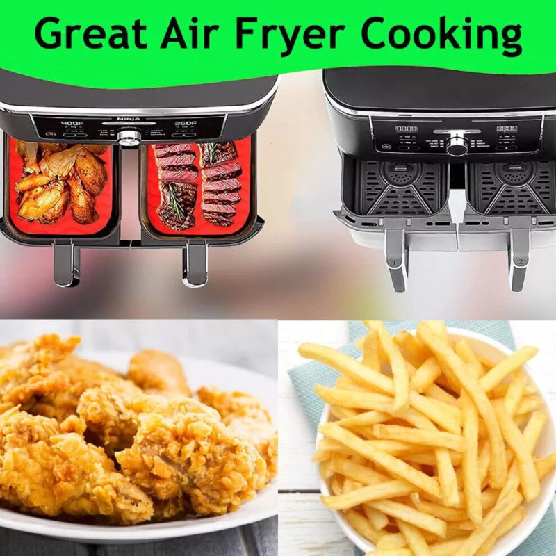 Product Introduction of 2 PCS Air Fryer Silica Gel Baking Pan Dual Basket Liner Handle baking oven New 9