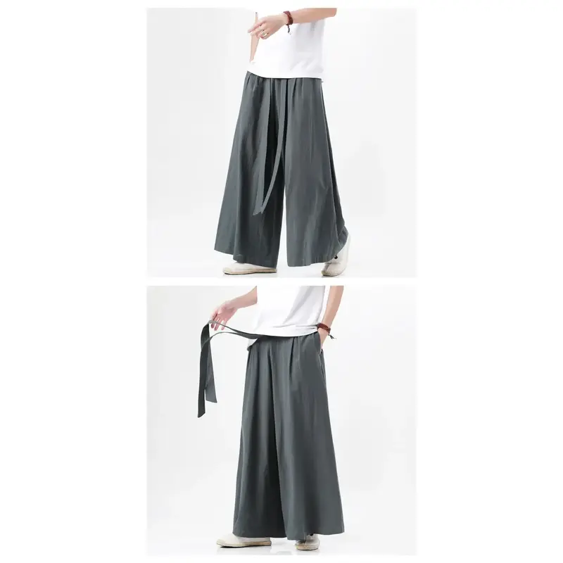 2024 Summer Chinese Style Men Harajuku Pants Man Japanese Kimono Pants Male Streetwear Retro Wide-Leg Trousers 8