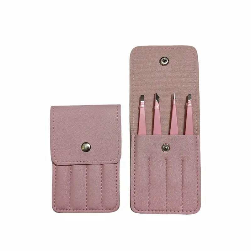 [Grocery Hub] 4-Pieces Professional Stainless Steel Tweezers Set Eyebrow Hair Pluckers w/Case 6