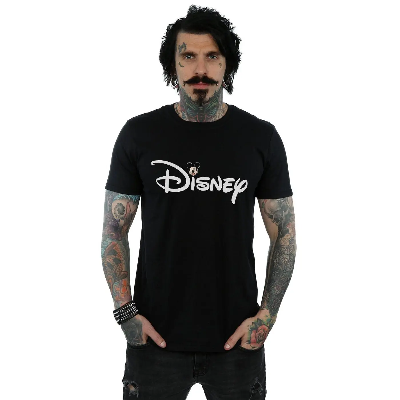 Disney Mens Mickey Mouse Logo Head T-Shirt - Black