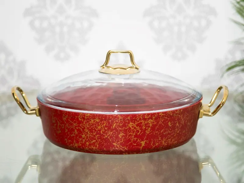 OMS 9PC GRANITE COOKWARE SET RED- Sturdy Aluminium Handles 2
