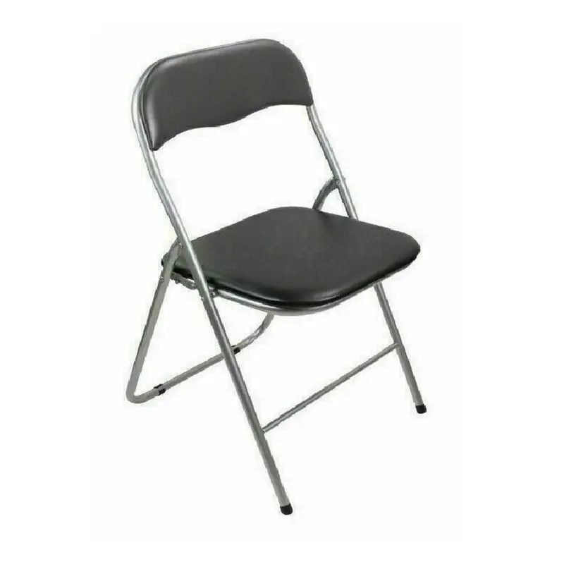 Folding Light Weight Silver Frame Faux Leather Padded Seat Chair 3