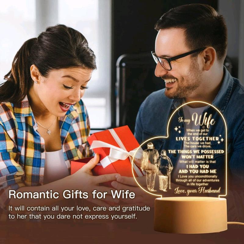 Valentines Gifts for Wife - Engraved Acrylic Night Light Present for Wife, Wife Birthday Gifts from Husband, Romantic Christmas Wedding Anniversary Valentines Day Gifts for Her 1