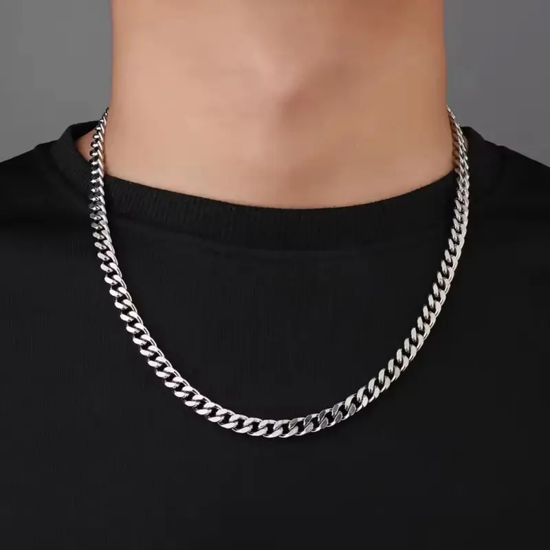 Men's Silver Cuban Link Chain - 7mm Width, 45-60cm Length men - UK Delivery