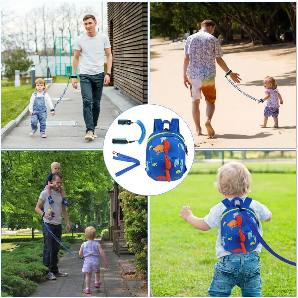 Baby Reins, Baby Walking Reins and Toddler Safety Harness, Dinosaur Baby Reins Safety Leash Baby Toddler Anti Lost Belt Reins for Toddlers Boys and Girls (Blue)