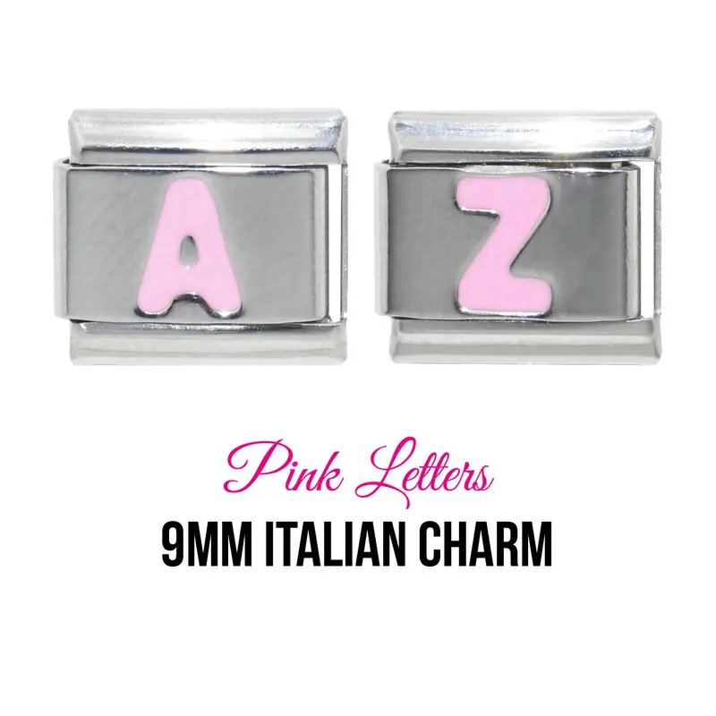 Pink letter 9mm Italian charm fits - 9mm Italian charm bracelets 0