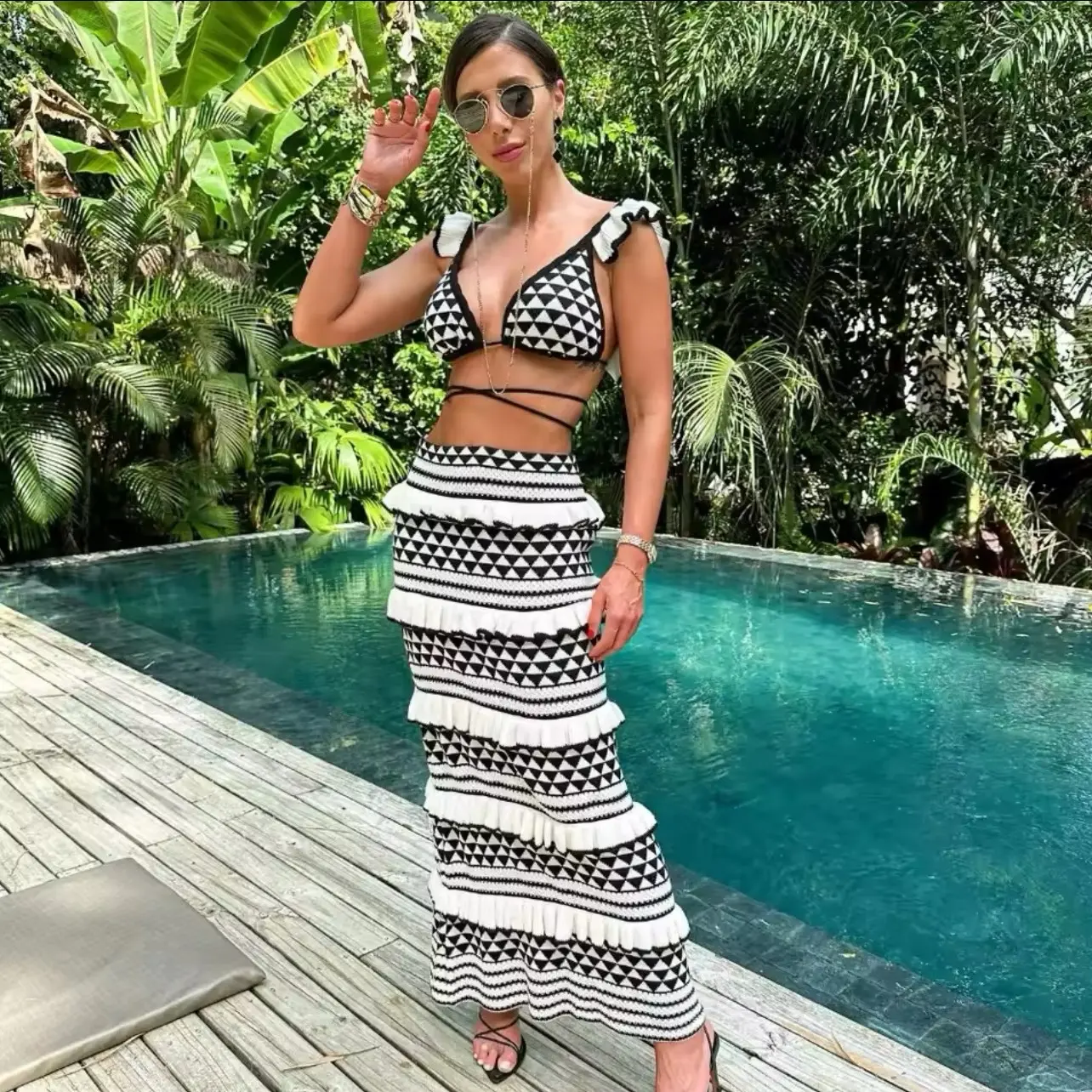 Monique Crochet 2 Piece - Black & White