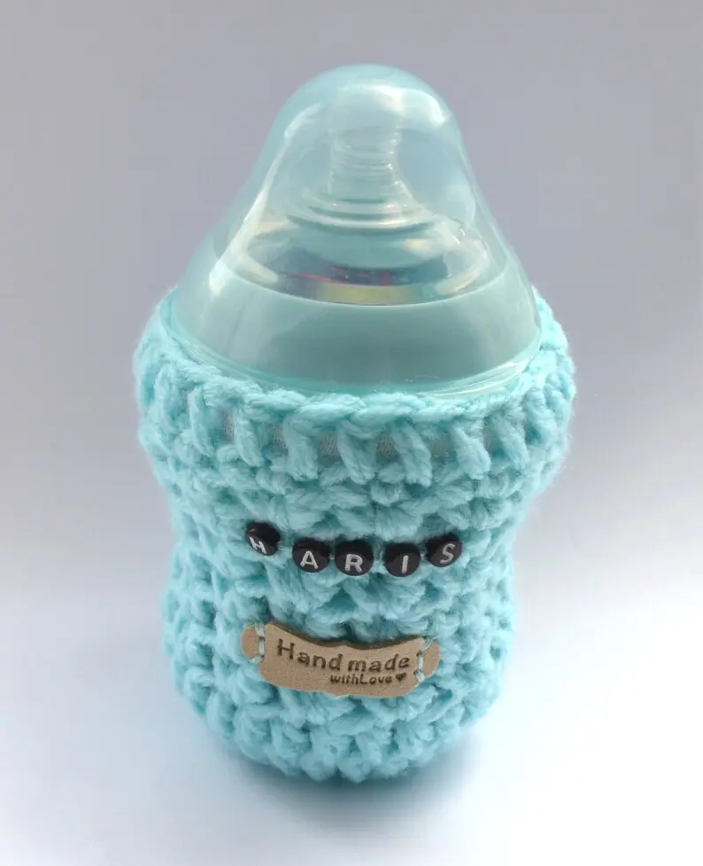 Personalised Crochet Bottle Cover Custom made for Infant Milk Bottle - Gift Ideas for Newborn Keepsakes Accessory
