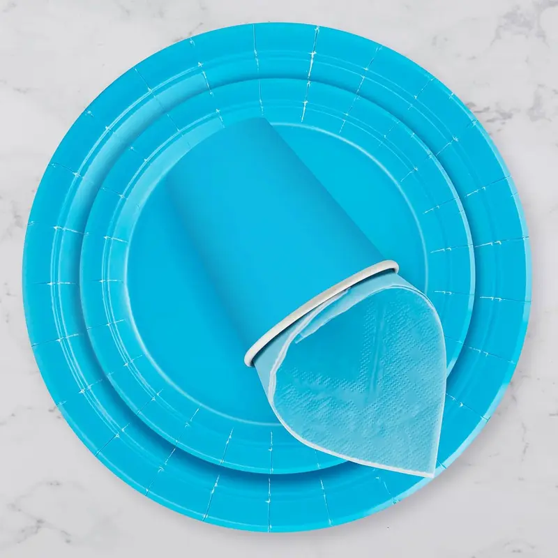 96 Pcs Blue Tableware Set, Paper Plates Cups and Napkins, Disposable Dinnerware Party Supplies for Graduation Holiday Wedding Birthday Party Baby Shower Decorations Serve 24 Guests 6