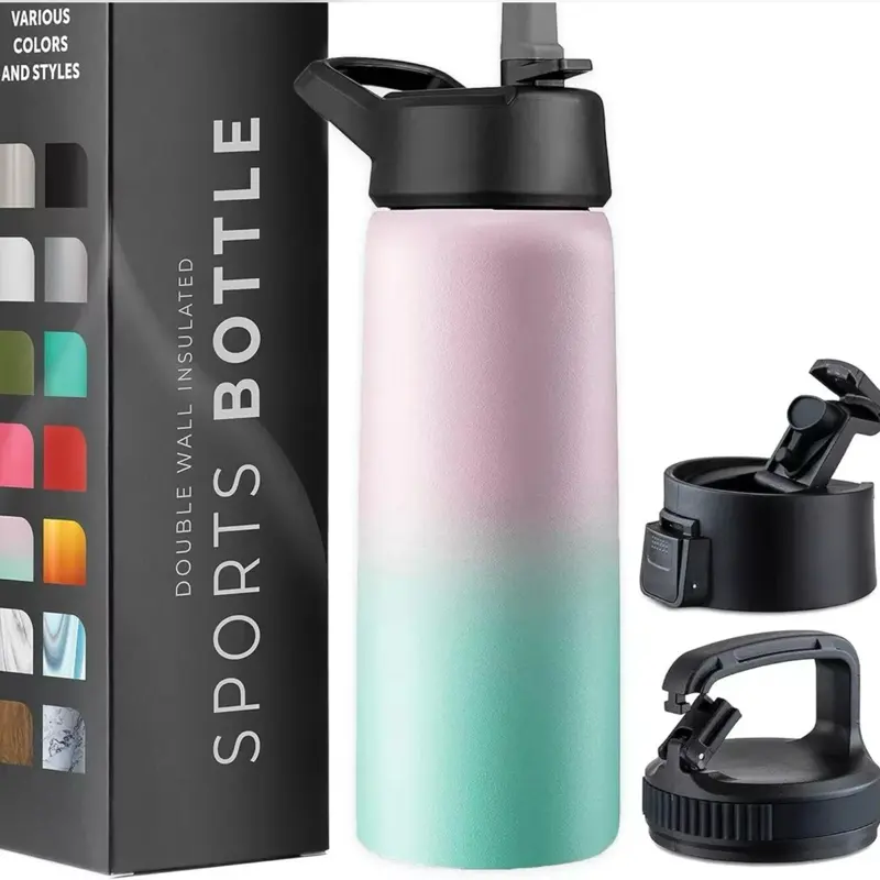 750ml Triple vacuum Insulated sports bottle with straw, hot & cold - PINK 0