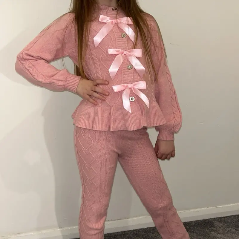 Pink Girls Knitted 2 Piece Set for Kids Fashion - Perfect for Girls Clothes