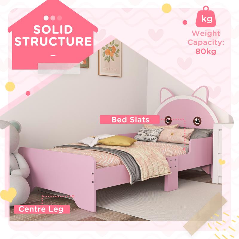 ZONEKIZ Toddler Bed Frame, Kids Bed Cat Design Princess Bed Bedroom Furniture with Guardrails, for 3-6 Years Old, 143L x 74W x 72Hcm - Pink 5