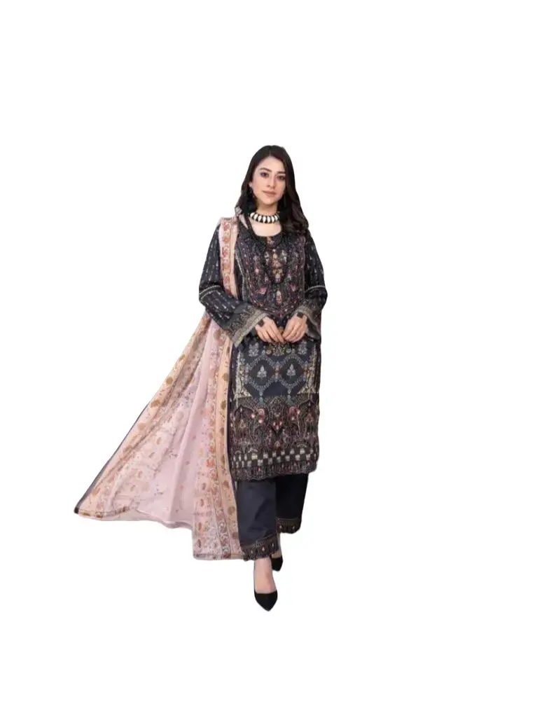 MSL-02 Digital jacquard Linen Bamber Chiffan Dupatta Dress Embroidered