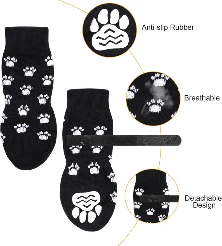 2 Pairs Anti Slip Dog Socks, Paws Stop Licking Dog Grip Socks, Pet Paw Protector, Dog Claw Socks Dog Slippers with Adjustable Strap for Puppy Dog Indoor Outdoor Hardwood Floor Walking (S) 2