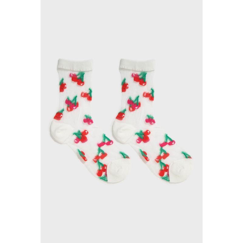 Red and pink cherry sheer socks 2