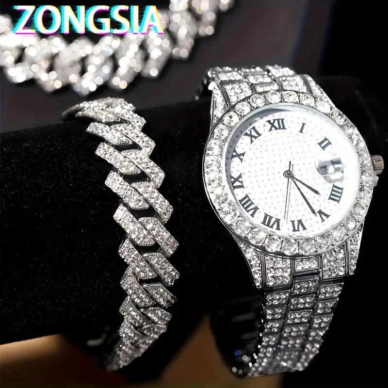 Hip Hop Watches, Luxury Sets, Bracelets, Necklaces, Fashion Classics, Matching Men's Wear 2