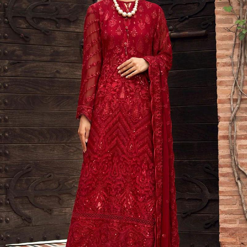 FARASHA RED CRIMSON CHIFFON SUIT 5