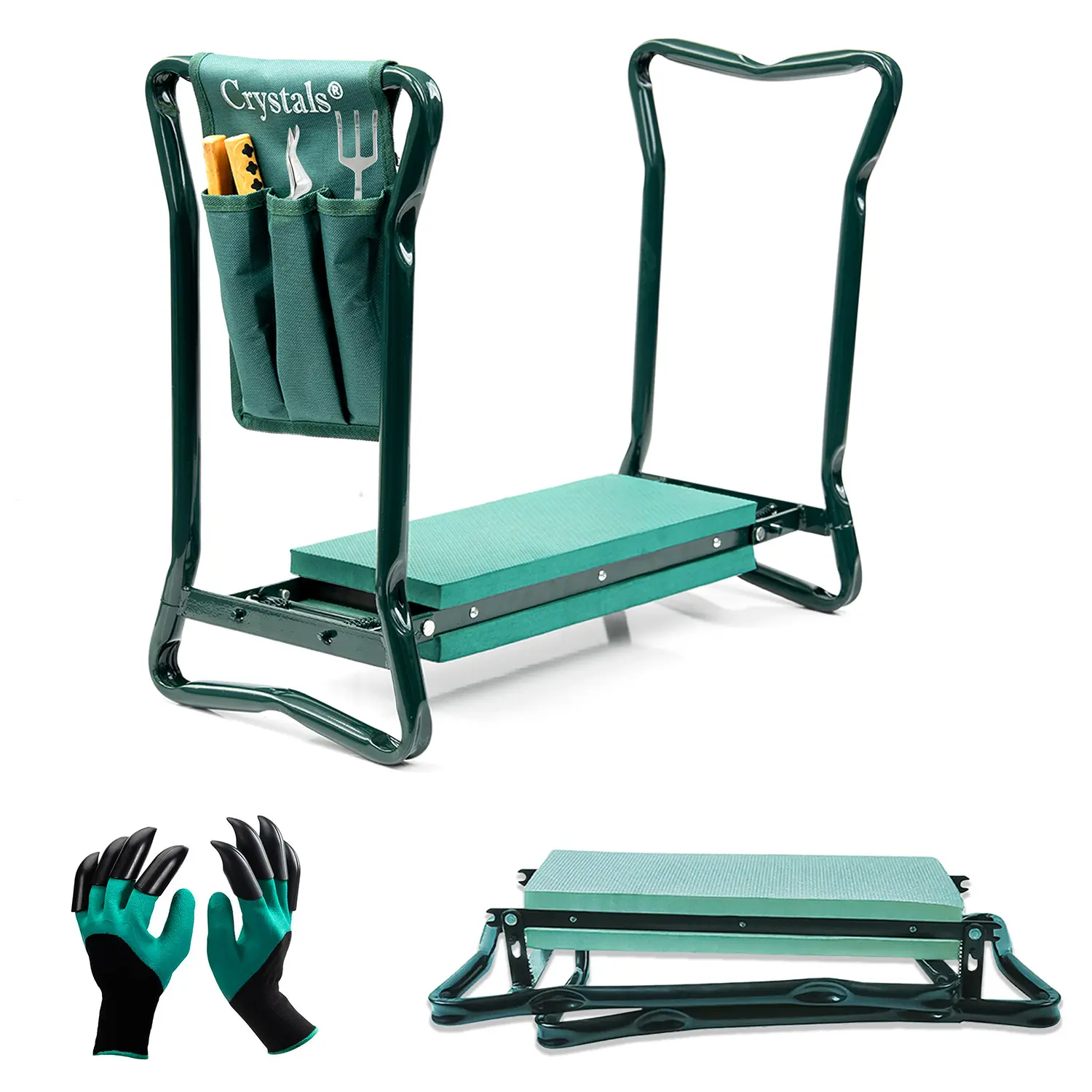 Crystals Garden Kneeler 3-IN-1 Folding Gardening Padded Seat & Kneeler Stool Inc Gloves