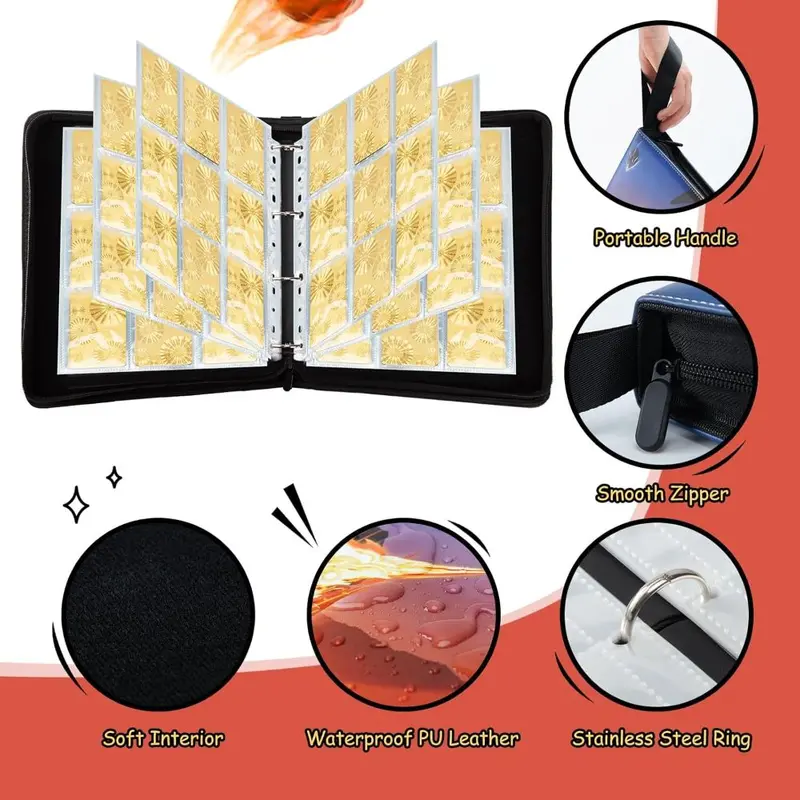Trading Card Binder 9-Pocket, 900 Pockets Card Binder Folder Compatible with TCG, MTG Cards, Extra Large Card Album Holder with 50 Removable Sleeves for Boys Girls Collectors 3