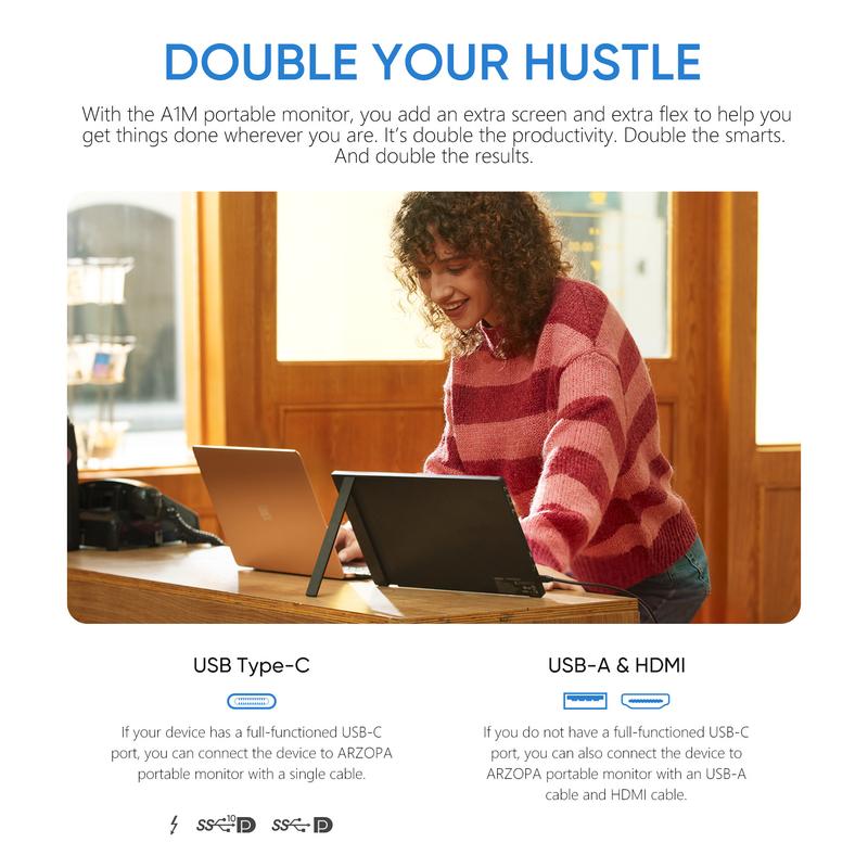 ARZOPA Portable Monitor A1M 17.3 Inch 1920×1080 FHD, 100% SRGB 60Hz IPS Monitor Screen with HDMI/Type-C/USB-C, Eye Care Gaming Portable Screen, Dual Built-in Speaker for Laptop/PC/Mac/PS3/PS6/Xbox/Phone, Newyear gift 4