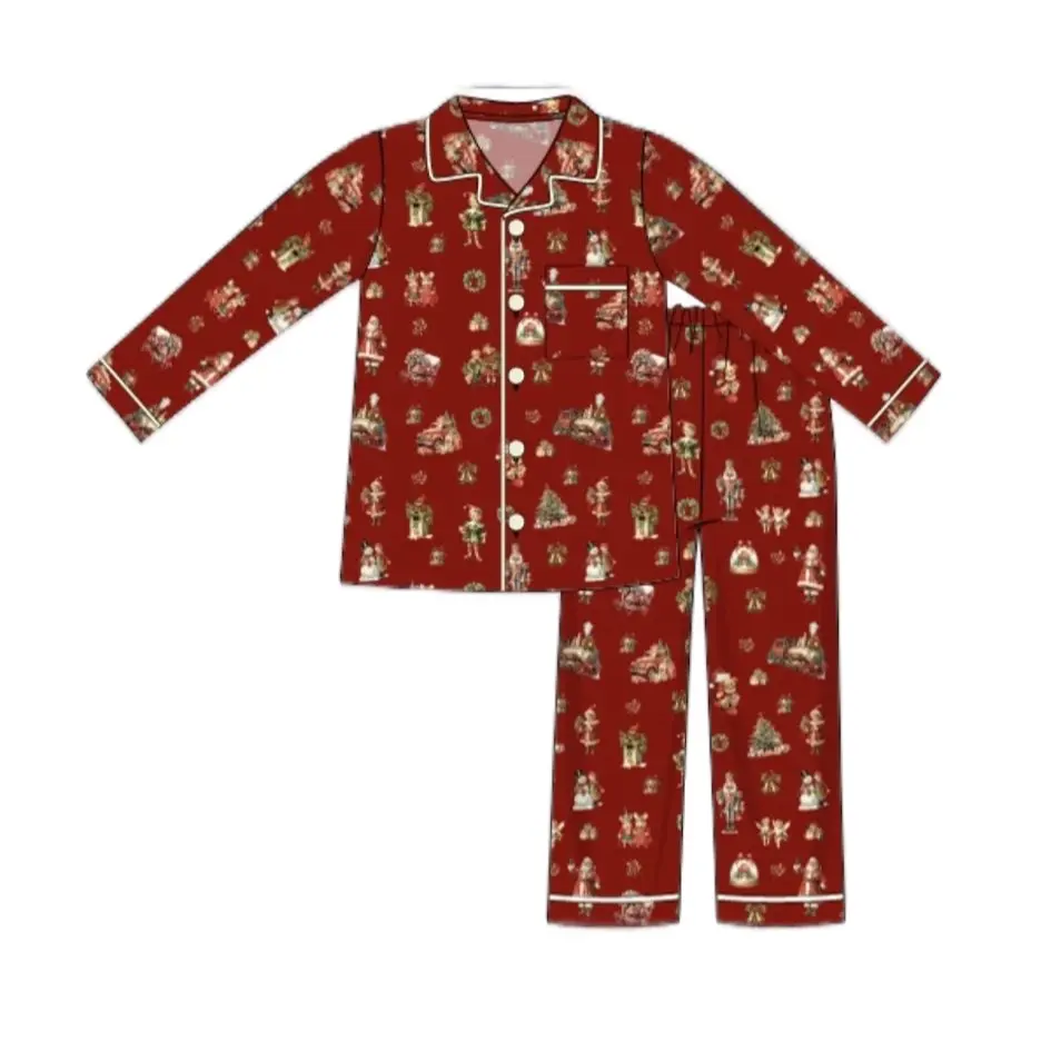Mens family matching Christmas PJs traditional red Santa snowman vintage pyjamas