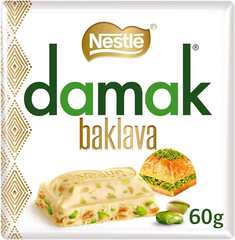 Damak Pistachio Chocolate Bar 60g - Premium Gift Snack, Rich Milk Chocolate with Crunchy Pistachios Blend Of Smooth, Rich Milk Chocolate And Crunchy, Premium Pistachios. Excellent Choice For Gifting, Snacking, Or Sharing With Loved Ones Dessert Bonbon 8