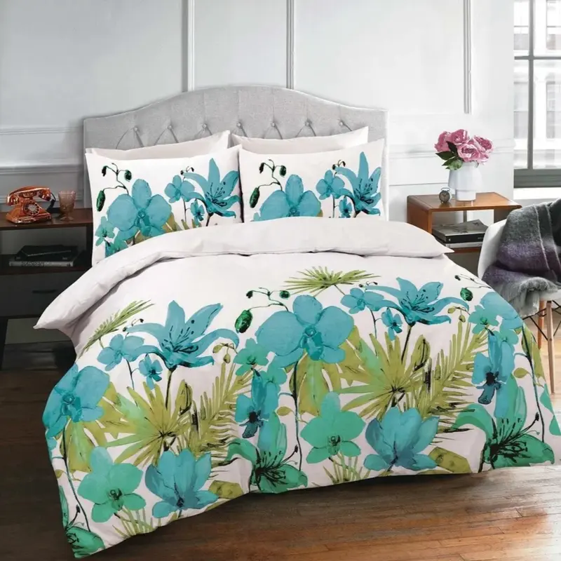 Luxury Duvet Cover Set with Pillowcases - Quilt Cover Set with Matching Pillowcases - Floral Flower Geometric Pattern Traditional Modern Cosy Stripes Blocks Printed PolyCotton Rich Duvet Cover Complete Bedding Set Single Double King Super King Bed Size 8