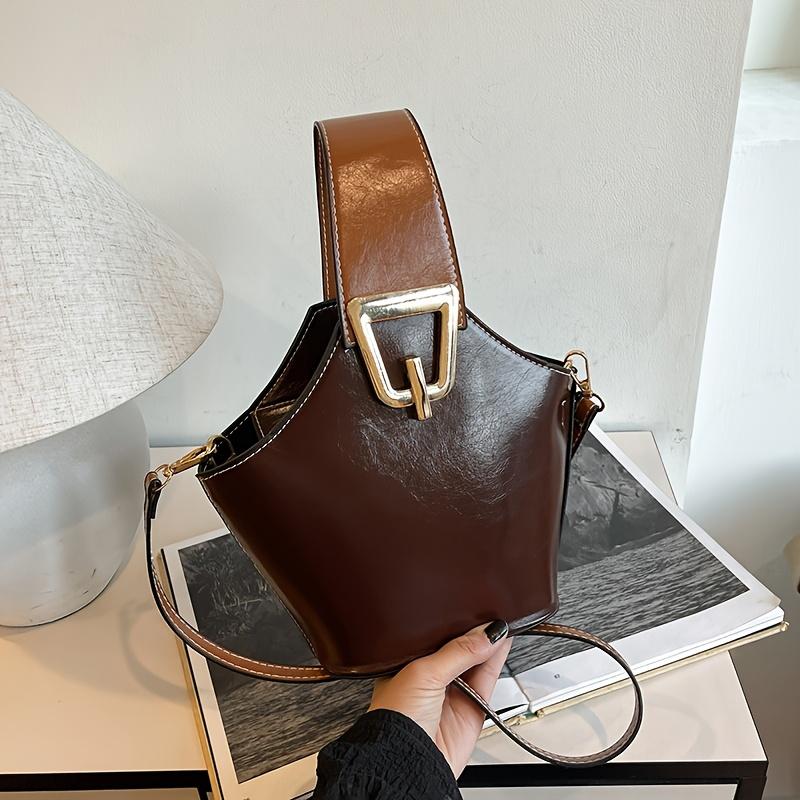 [Elegant Bucket Bag] Elegant 1pc Bucket Bag for Women - Solid Color Crossbody with Removable Strap, Zipper Closure, Edge Paint Detail, Unlined - Versatile for Daily Use & Special Occasions 0