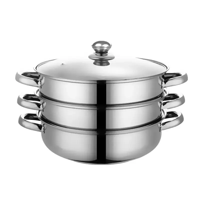 28cm 3 TIER STAINLESS STEEL STEAMER COOKER POT SET PAN COOK FOOD GLASS LIDS Cookware Induction 0