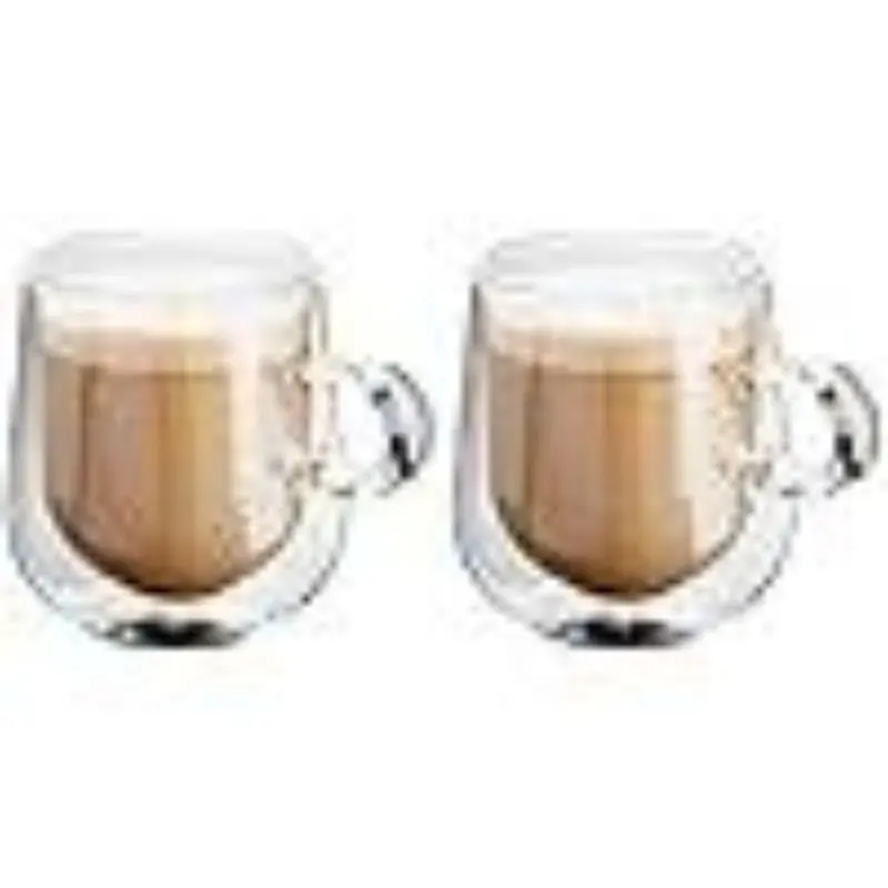 Double Walled Glass Coffee Cups, Set of 2, Vacuum Insulated, Handcrafted Artisan - Strong & Heat Resistant-cups-kitchenware 4