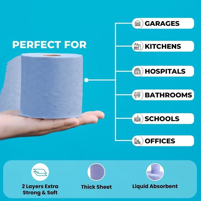 Eco Blue Centrefeed Blue Roll Kitchen Rolls Hand Towels Pack of 6 - 2ply Embossed - Wipes, Toilet - Degradable & Eco-Friendly - Disposable, Cleaning wardrobe 151-300 sheets office kitchen rolls & wipes 2