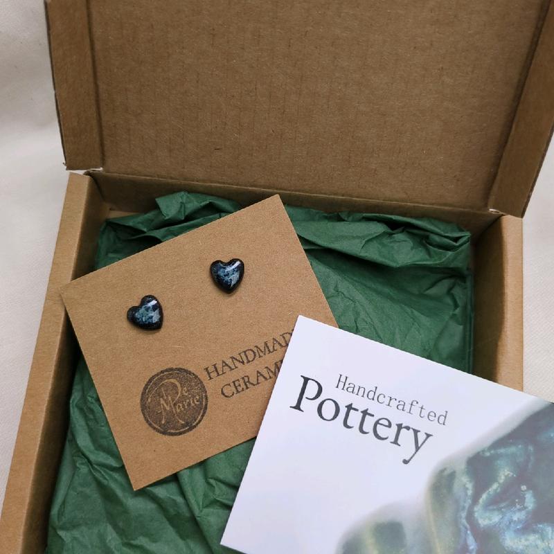 Sterling Silver & Pottery Star Earrings in Black and Turquoise 2