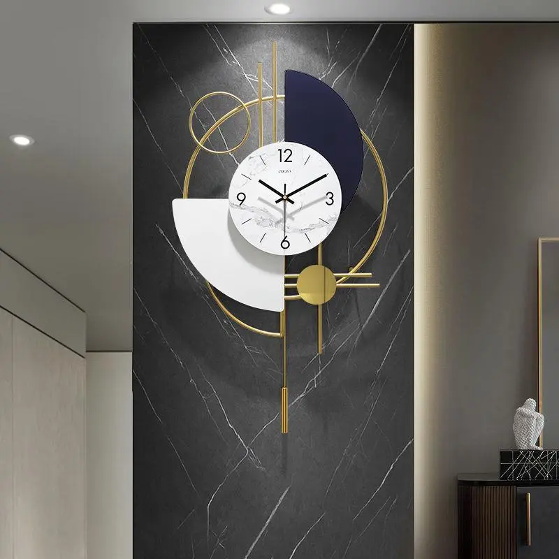 Large wall clock, pendulum wall clock, 42 by 77cm gold , white & silent geometric luxury timepiece.