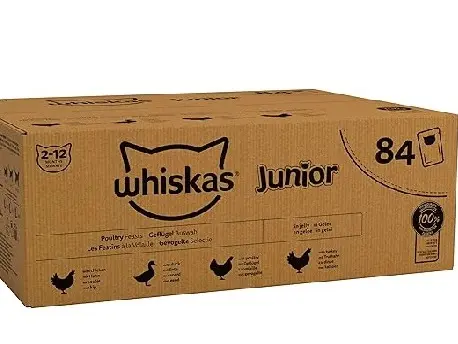 Whiskas Junior Poultry Selection in Jelly 84 Pouches, Wet Kitten & Cat Food, Selection of Chicken, Duck, Poultry & Turkey, Megapack (84 x 85 g)