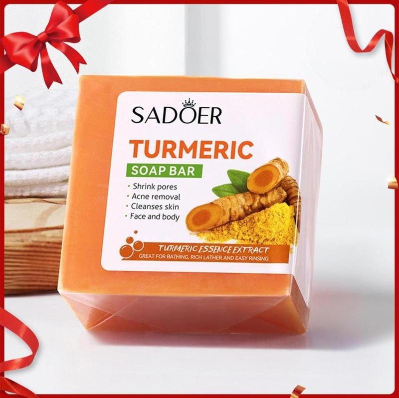 SADOER Turmeric Soap Bar Natural & Organic Skincare Acne Removal Pore Cleaner Smooth Skin Nourishing New, Glow up Soap for Skin Care, Gift for Girlfriend, Christmas Gift for girl, Dark Spot Removal Soap 3