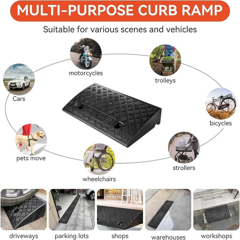 Vehicle Slope Ramp Universal Heavy Duty Rubber Kerb Ramps Car Bikes Threshold 4