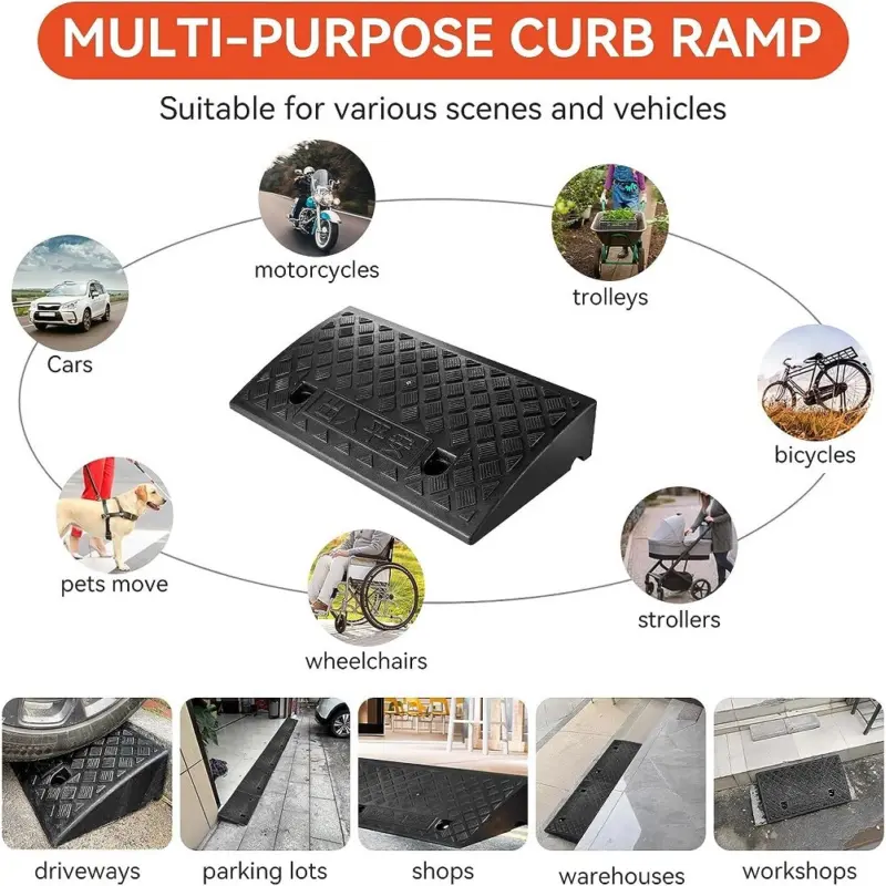 Vehicle Slope Ramp Universal Heavy Duty Rubber Kerb Ramps Car Bikes Threshold 4