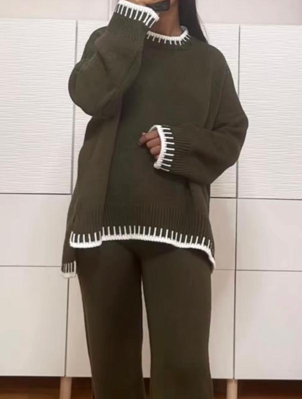 women's knitted lounge wear ladies wide leg palazzo top trouser tracksuit 1