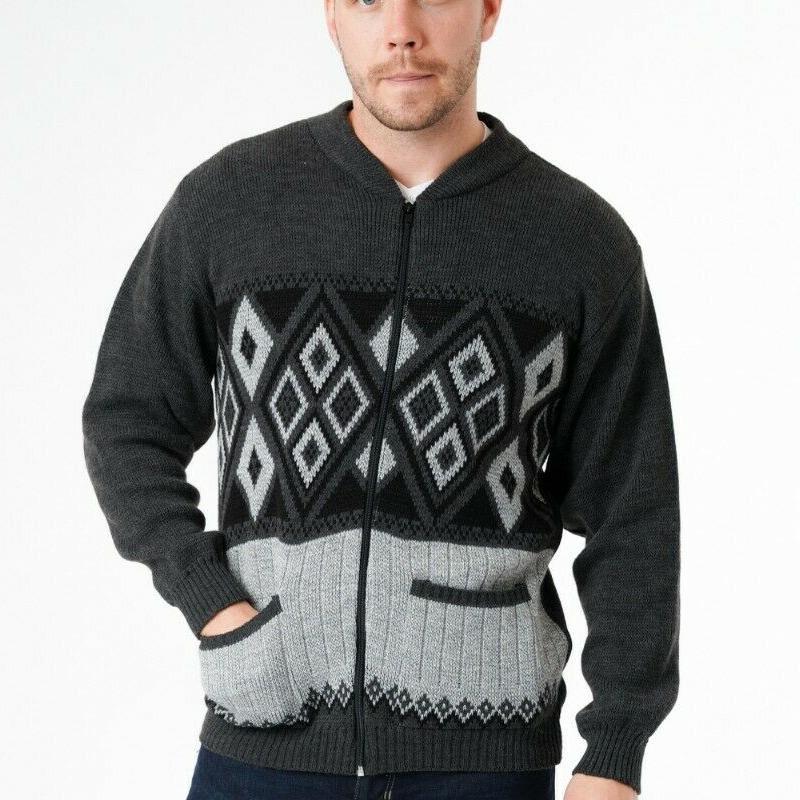 Men's Classic Argyle Diamond Pattern Full Zip Closure Ribbed Hem & Cuffs Cardigan - Warm Winter Long Sleeves Knitwear Grandad Sweater Casual Jumper Menswear Tops 6