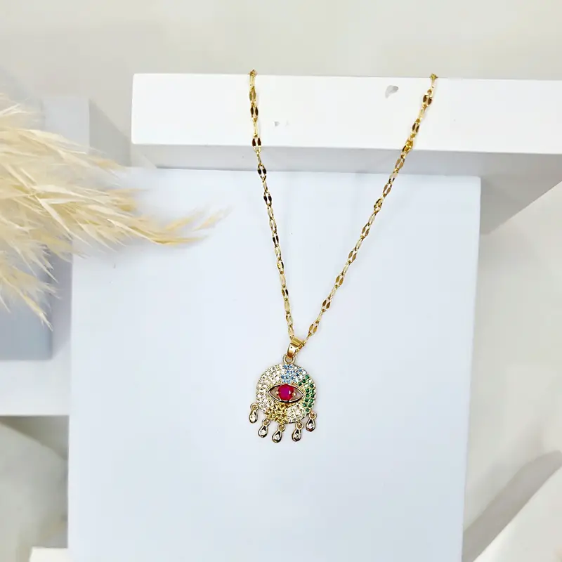Anisa Multicoloured Crystal Evil Eye Necklace | Stainless Steel 0