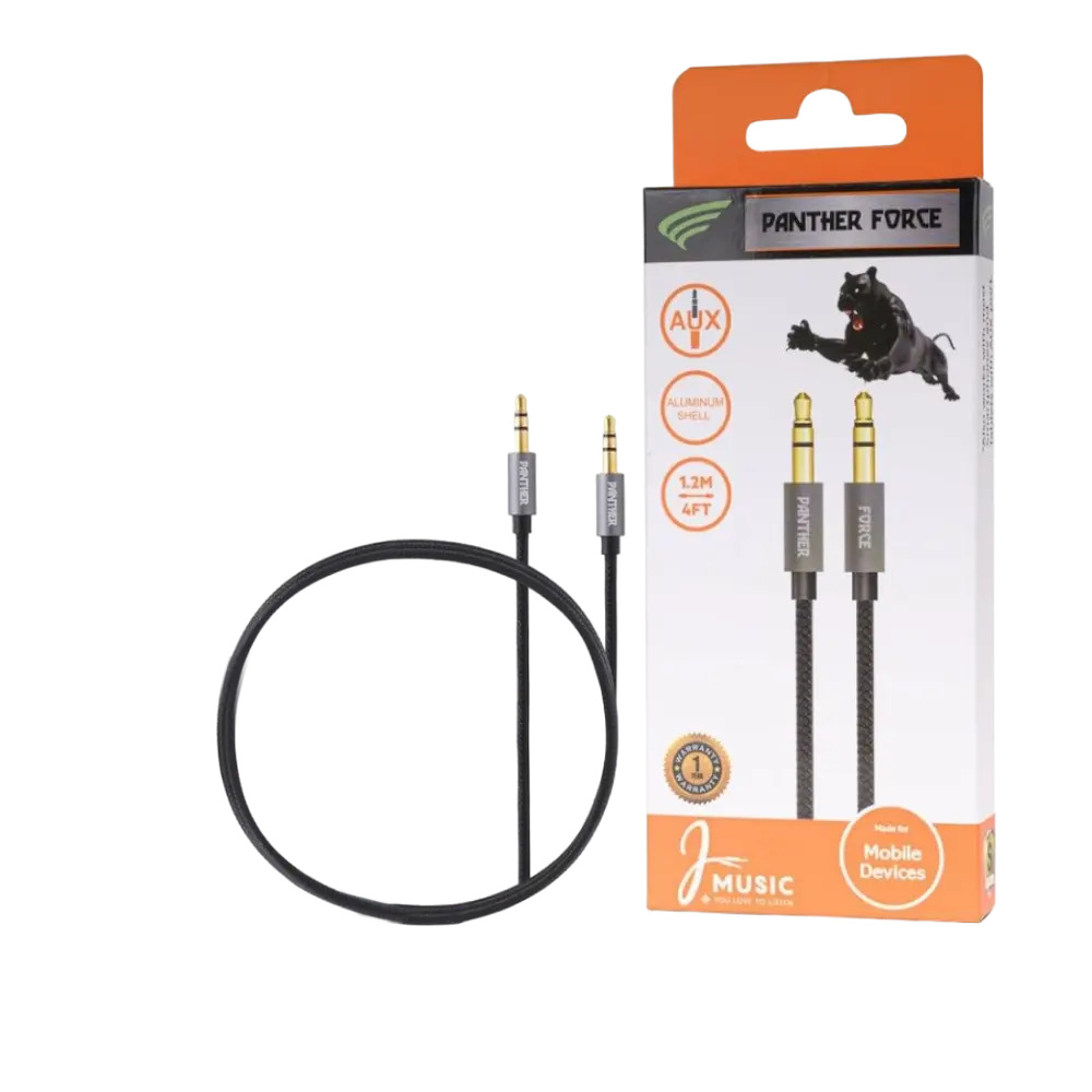 Panther Force 1.2M AUX Cable for Car and Other Devices - High Quality Audio Cable Accessories Durable Plug Connection