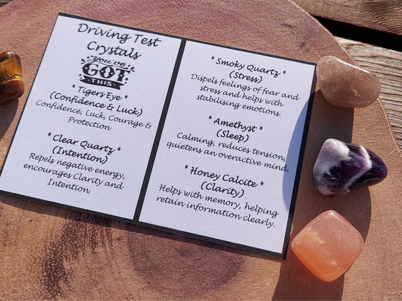 Driving Test Crystal Kit, Confidence, Good Luck, Intention, Worry, Sleep, Clarity, Tiger Eye, Clear Quartz, Smoky Quartz, Amethyst, Calcite 5